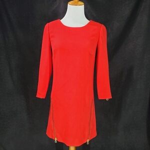 J. Crew Shift Dress Red with Zipper Accents Size 00P Holiday Classic Preppy
